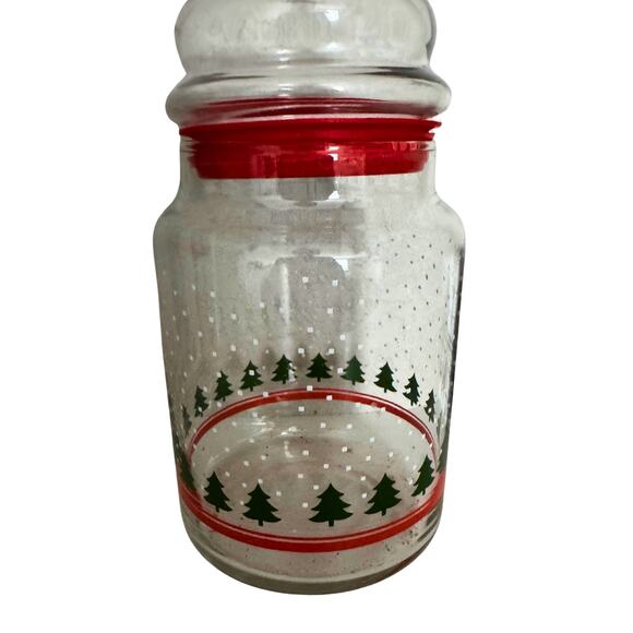 Vintage Christmas Tree Glass Canister Jar w/ Red Lid | Holiday Kitchen Decor - Picture 7 of 7